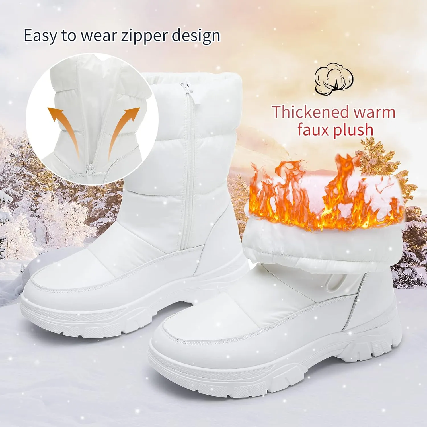 POVOGER Womens Winter Boots Snow Boots For Women Black Mid Calf Platform Boots Warm Fur Fashion Slip On Boots