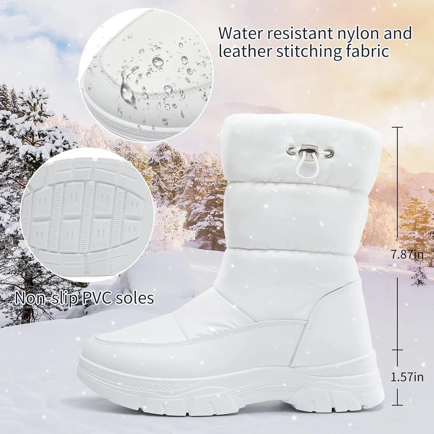 POVOGER Womens Winter Boots Snow Boots For Women Black Mid Calf Platform Boots Warm Fur Fashion Slip On Boots