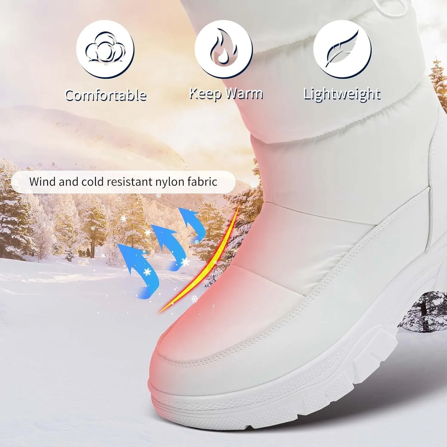 POVOGER Womens Winter Boots Snow Boots For Women Black Mid Calf Platform Boots Warm Fur Fashion Slip On Boots