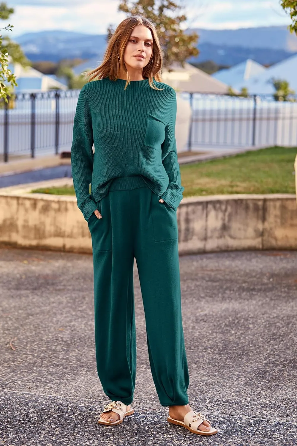 PRETTYGARDEN Women's Winter 2 Piece Sweater Set Casual Pullover Top High Waisted Sweatpants Tracksuit Lounge Outfits