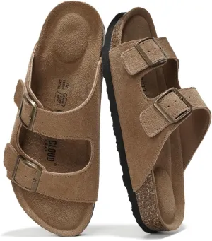 Project Cloud Genuine Leather Flat Sandals Beach Essentials Womens Sandals Memory Foam Vacation Essentials Slides for Women Footwear (Venita)