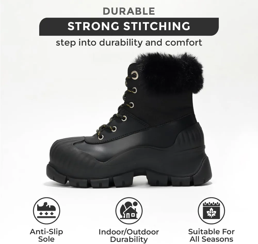 Project Cloud Snow Boots for Women Waterproof Genuine Leather 2.5" Platform Wedge Womens Boots - Memory Foam Fur Boots Winters Boots for Women Non-Slip Rain Boots Women's Snow Boots (Lydia)