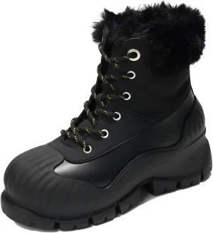 Project Cloud Snow Boots for Women Waterproof Genuine Leather 2.5" Platform Wedge Womens Boots - Memory Foam Fur Boots Winters Boots for Women Non-Slip Rain Boots Women's Snow Boots (Lydia)