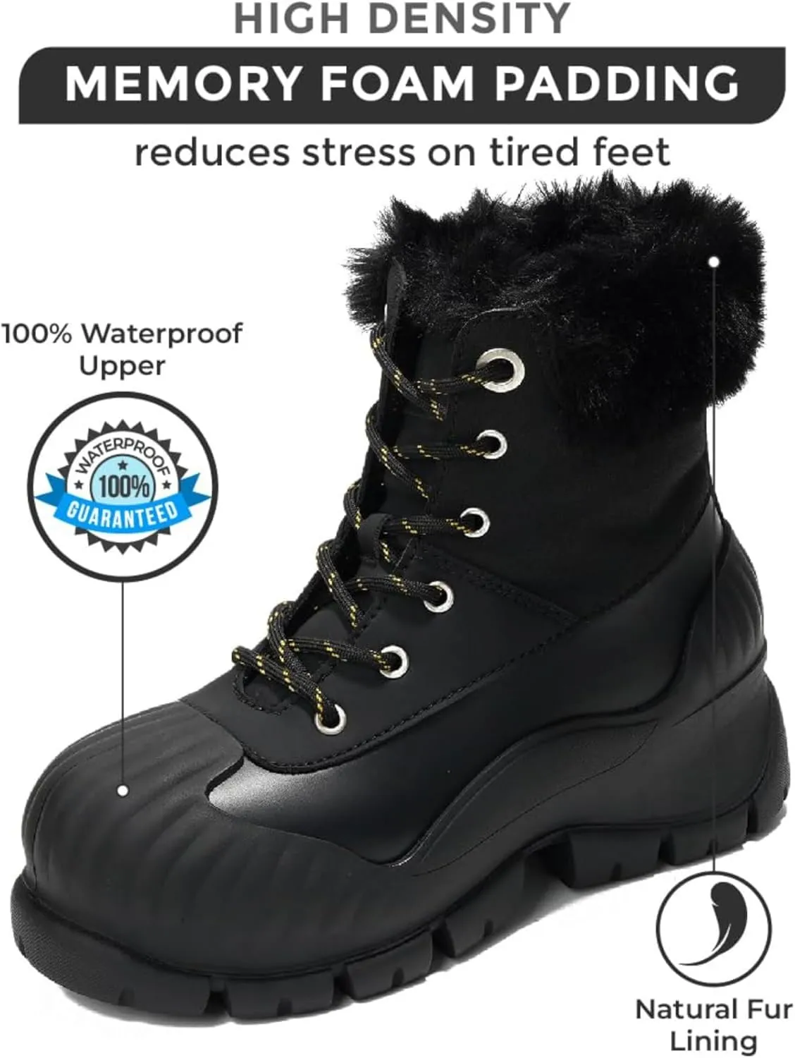 Project Cloud Snow Boots for Women Waterproof Genuine Leather 2.5" Platform Wedge Womens Boots - Memory Foam Fur Boots Winters Boots for Women Non-Slip Rain Boots Women's Snow Boots (Lydia)