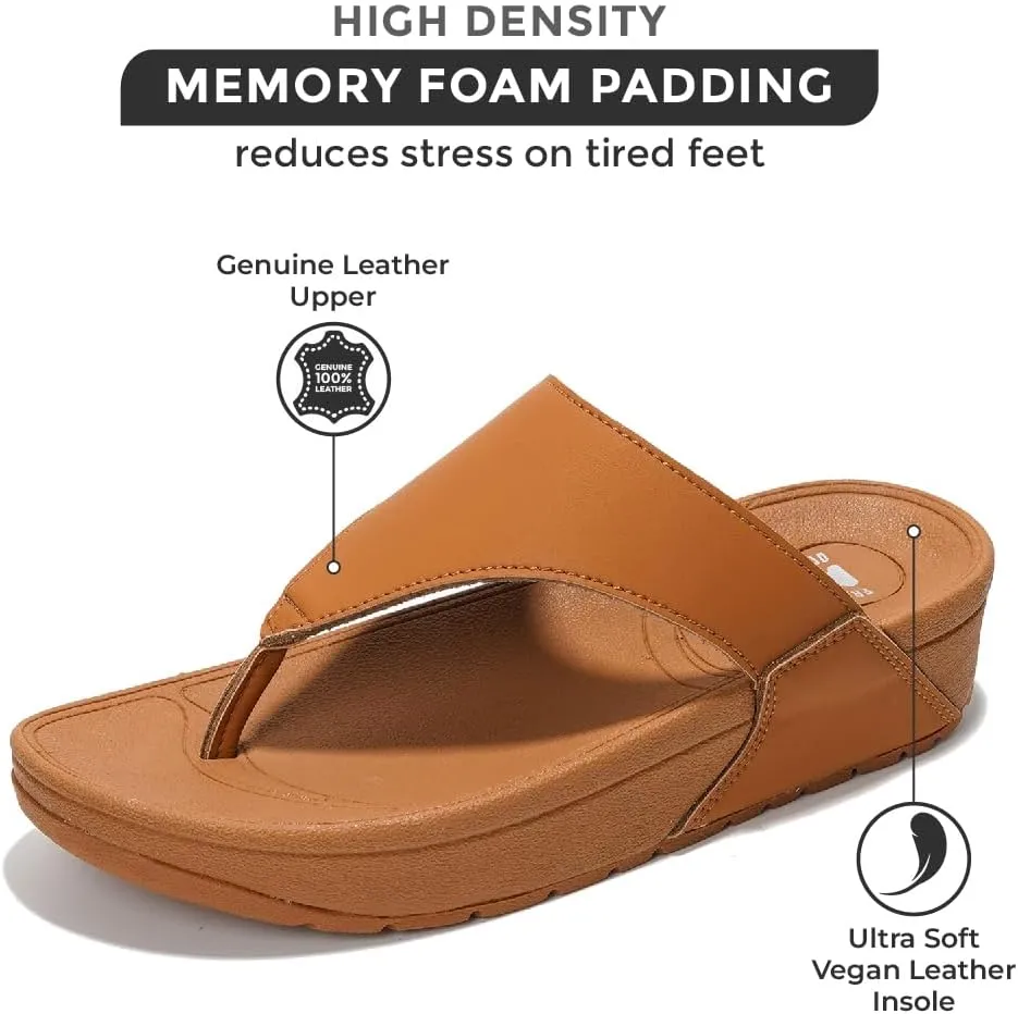 Project Cloud Womens Thong Comfortable Memory Foam Platform Sandals & Flip flops Non Slip Footwear, Leather Sandals for Women 2025 (Arlee)