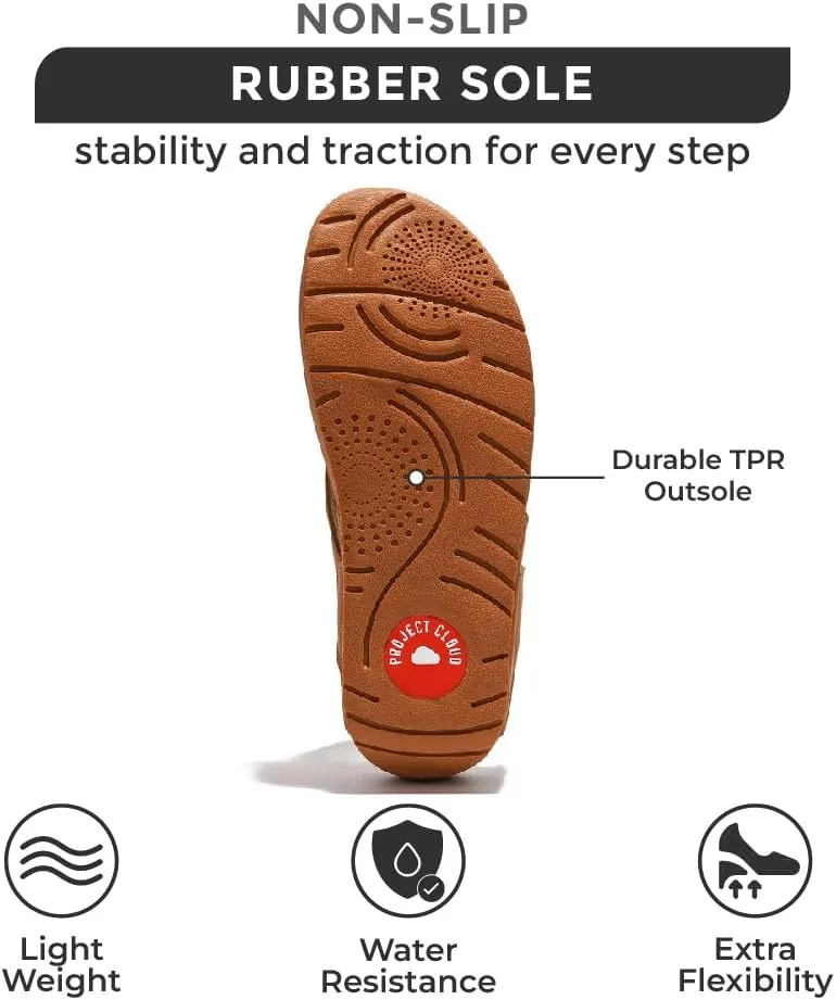 Project Cloud Womens Thong Comfortable Memory Foam Platform Sandals & Flip flops Non Slip Footwear, Leather Sandals for Women 2025 (Arlee)