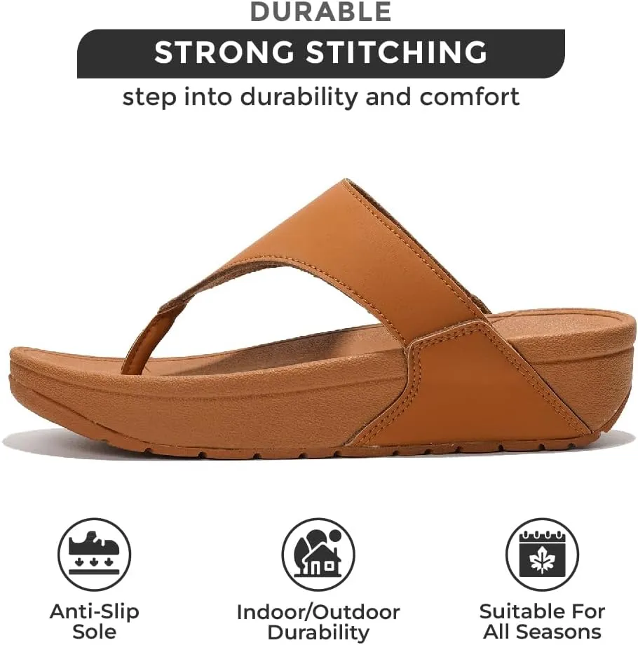 Project Cloud Womens Thong Comfortable Memory Foam Platform Sandals & Flip flops Non Slip Footwear, Leather Sandals for Women 2025 (Arlee)