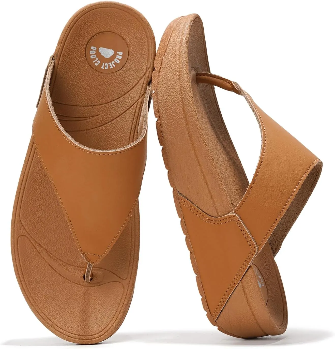 Project Cloud Womens Thong Comfortable Memory Foam Platform Sandals & Flip flops Non Slip Footwear, Leather Sandals for Women 2025 (Arlee)