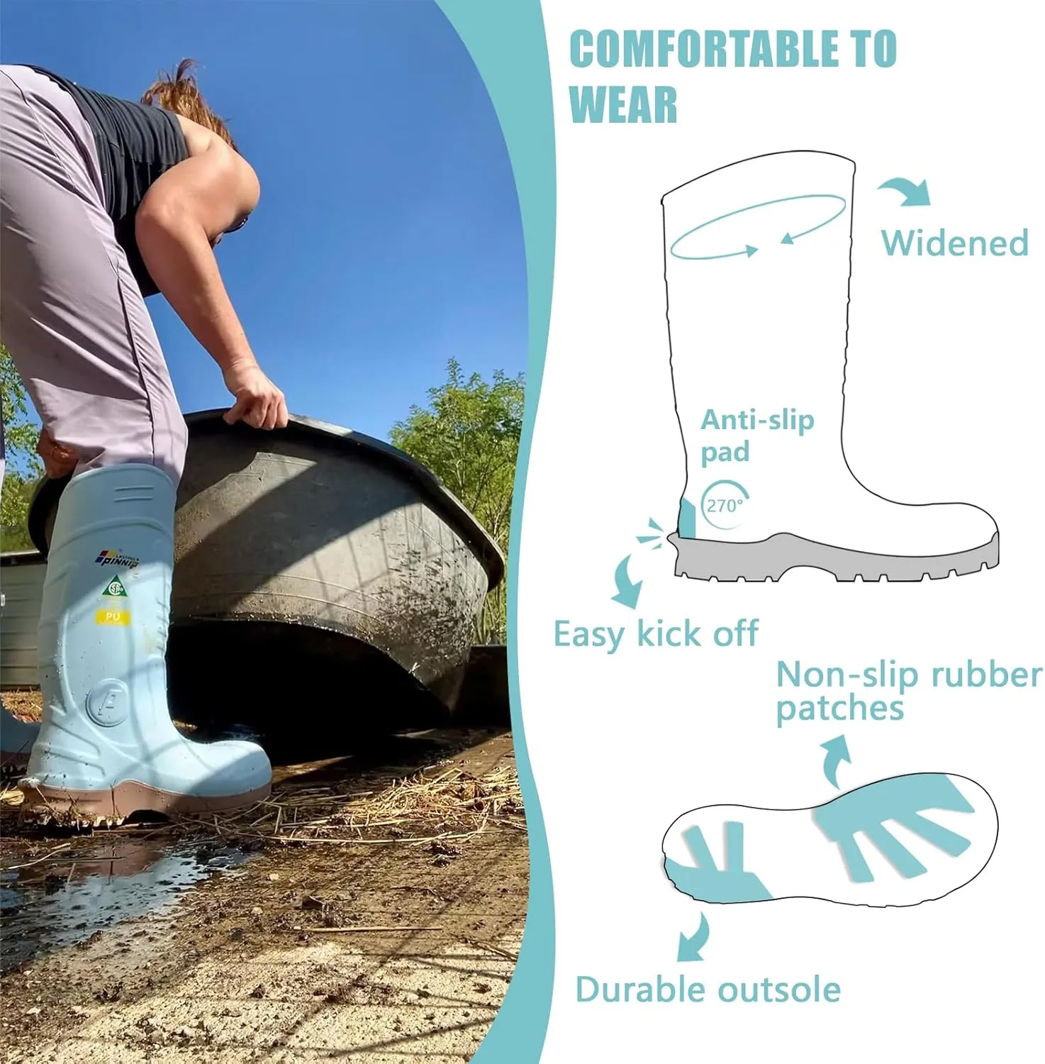 PU Rubber Boots for Women - ASTM Steel Toe & Puncture Resistant Safety, Waterproof Insulated Mud Rain, Anti-slip Garden Farm Work With 2 Insoles