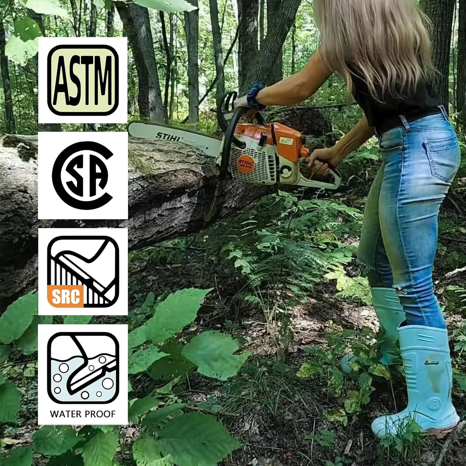 PU Rubber Boots for Women - ASTM Steel Toe & Puncture Resistant Safety, Waterproof Insulated Mud Rain, Anti-slip Garden Farm Work With 2 Insoles