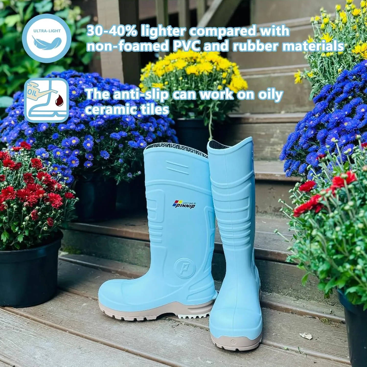 PU Rubber Boots for Women - ASTM Steel Toe & Puncture Resistant Safety, Waterproof Insulated Mud Rain, Anti-slip Garden Farm Work With 2 Insoles