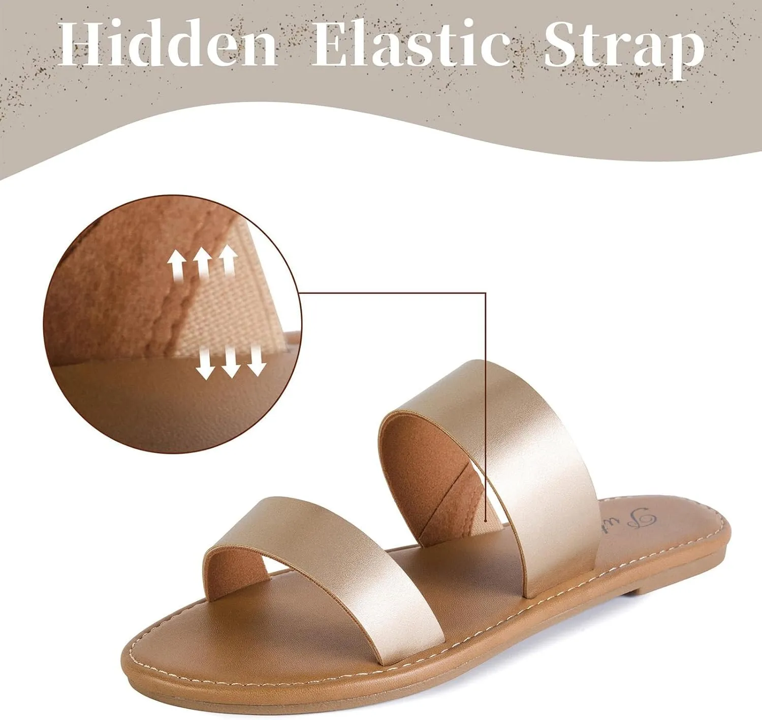 Putu Women's Two Strap Flat Sandals Casual Slide Sandals for Wide Feet