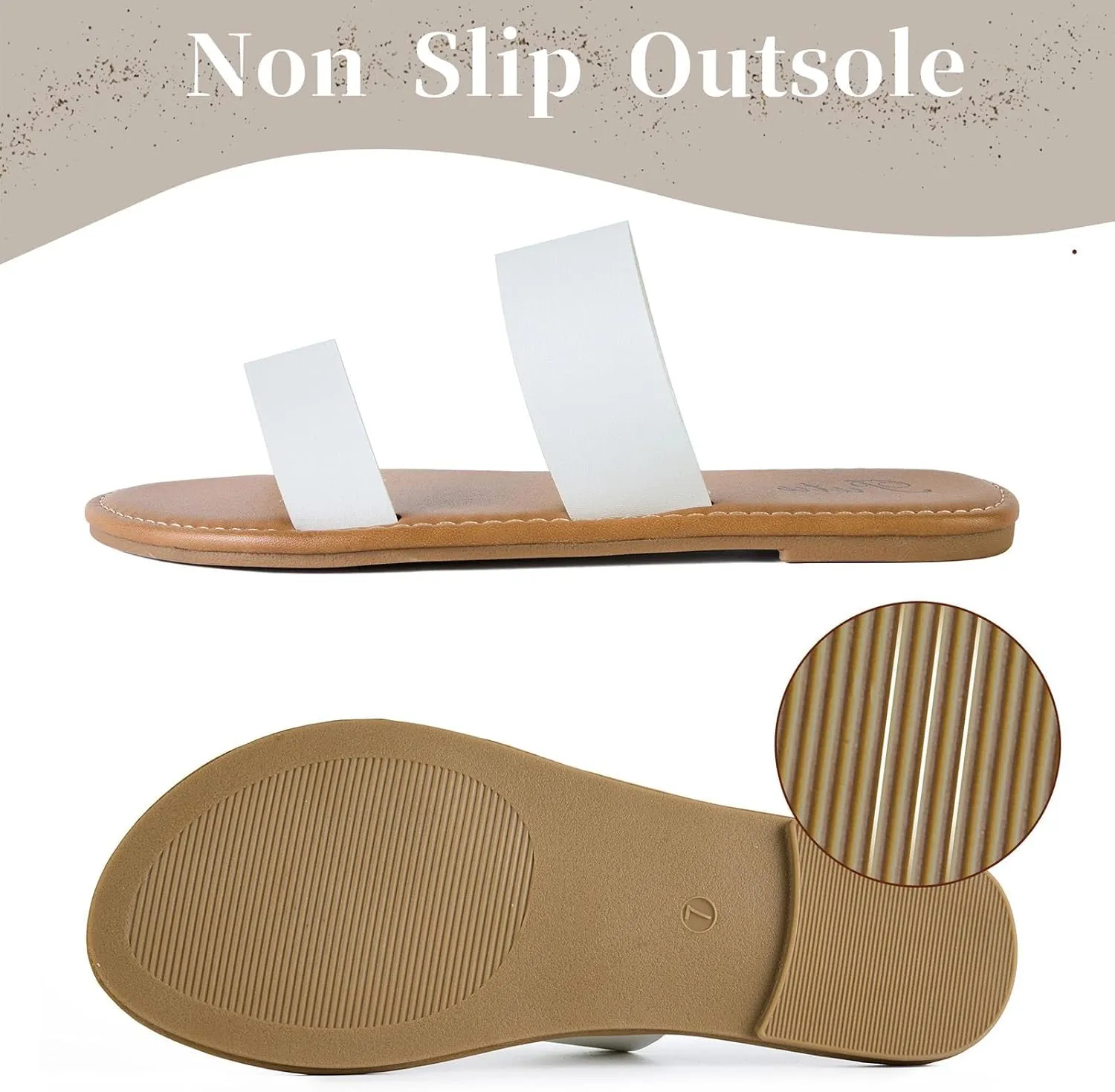 Putu Women's Two Strap Flat Sandals Casual Slide Sandals for Wide Feet