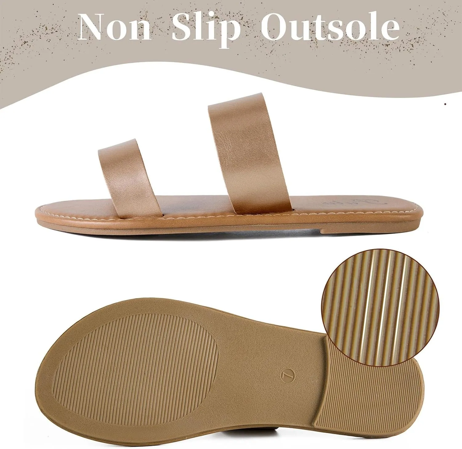Putu Women's Two Strap Flat Sandals Casual Slide Sandals for Wide Feet