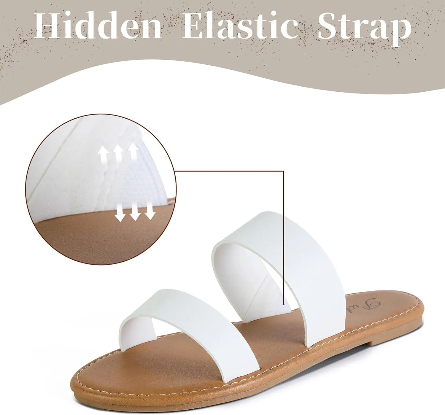 Putu Women's Two Strap Flat Sandals Casual Slide Sandals for Wide Feet