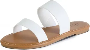Putu Women's Two Strap Flat Sandals Casual Slide Sandals for Wide Feet