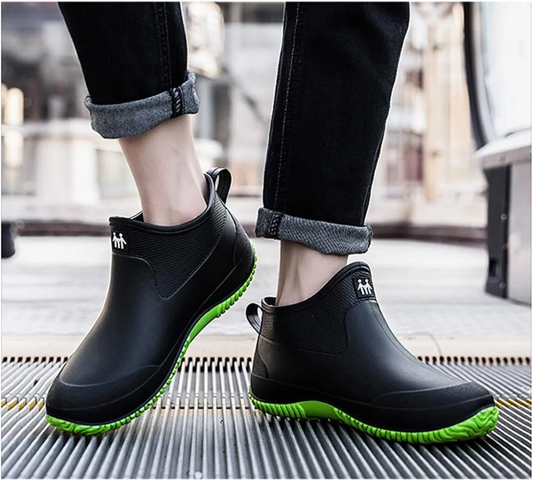 Rain Boots for Women Waterproof Garden Boots Unisex Rubber Ankle Boots Non-Slip Car Wash Footwear Work Booties for Camping, Lawn Care, Gardening