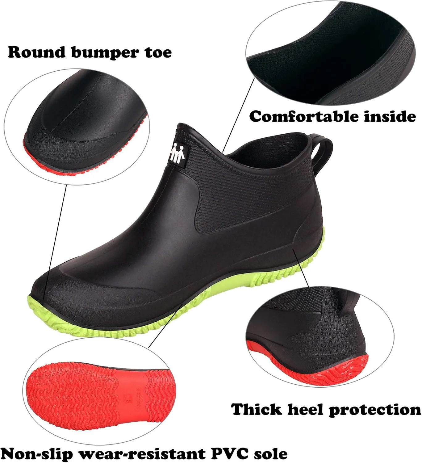 Rain Boots for Women Waterproof Garden Boots Unisex Rubber Ankle Boots Non-Slip Car Wash Footwear Work Booties for Camping, Lawn Care, Gardening