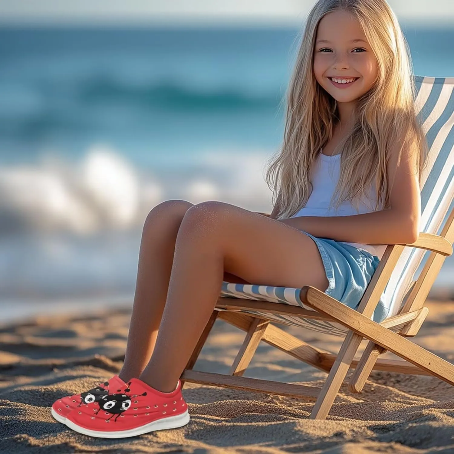 Red Ladybug Water Shoes Kids Toddler Slip-On Sneakers for Girls Garden Home Clogs Lightweight Breathable Ladybug Sandals