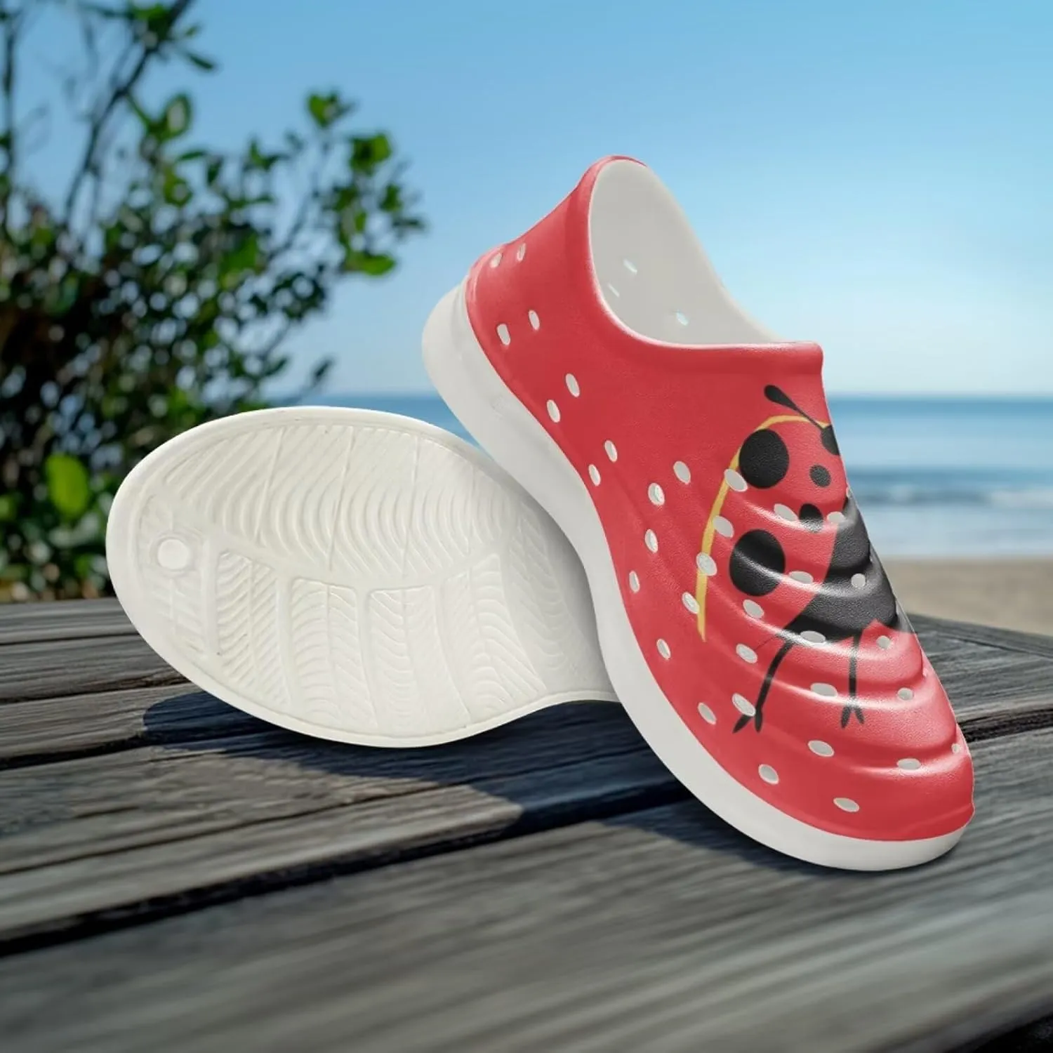 Red Ladybug Water Shoes Kids Toddler Slip-On Sneakers for Girls Garden Home Clogs Lightweight Breathable Ladybug Sandals