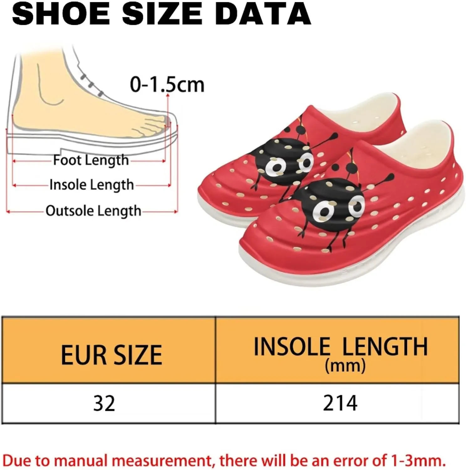 Red Ladybug Water Shoes Kids Toddler Slip-On Sneakers for Girls Garden Home Clogs Lightweight Breathable Ladybug Sandals
