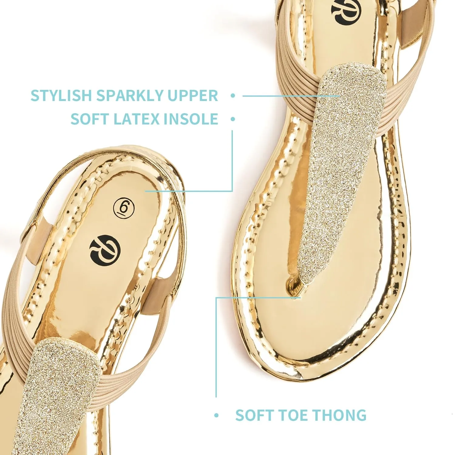 Rekayla Flat Sandals - Sparkling Elastic Strappy Thong Ankle Strap Sandals for Women