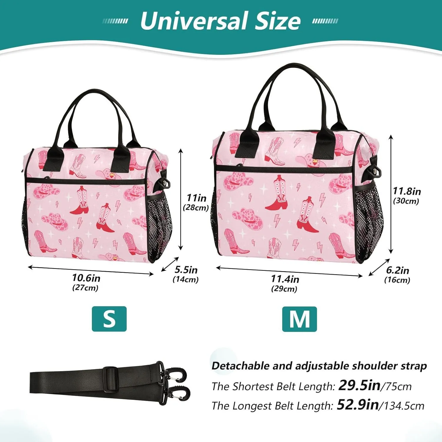 Retro Cowgirl Boots Lunch Bag Reusable Lunch Box for Office Picnic Hiking Beach, Insulated Cooler Tote Food Container with Adjustable Shoulder Strap for Men Women Adults