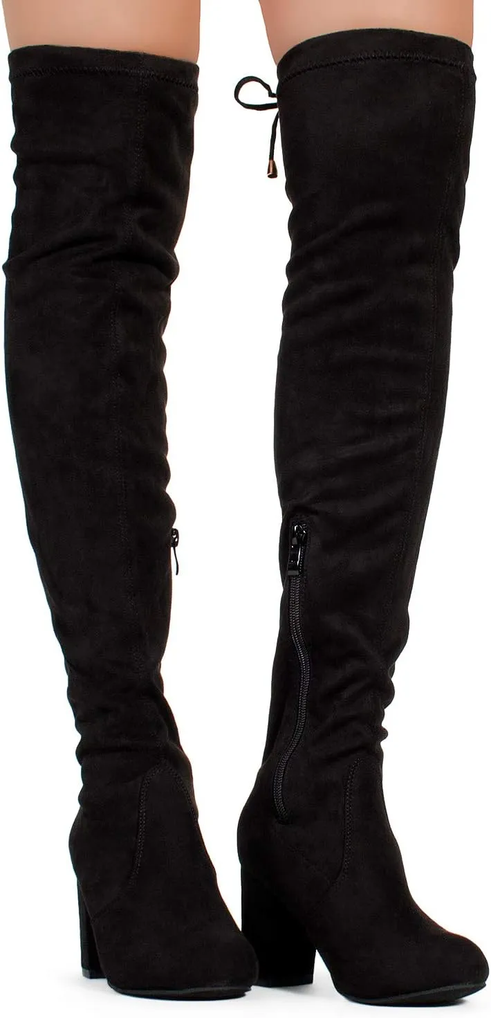 RF ROOM OF FASHION Chateau Women's Over The Knee Block Heel Stretch Boots (Regular & Wide Calf)