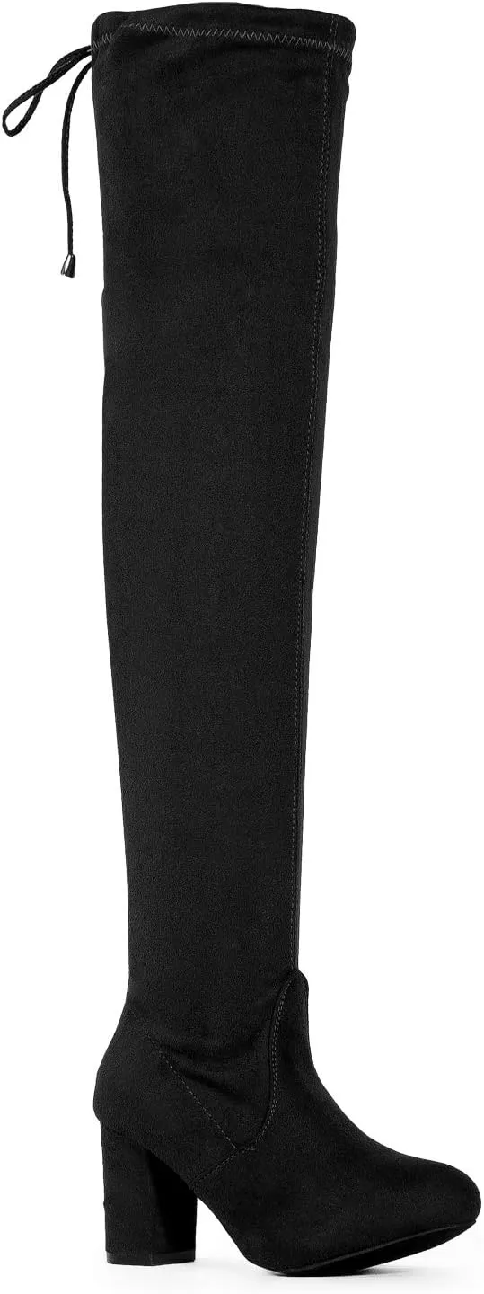 RF ROOM OF FASHION Chateau Women's Over The Knee Block Heel Stretch Boots (Regular & Wide Calf)