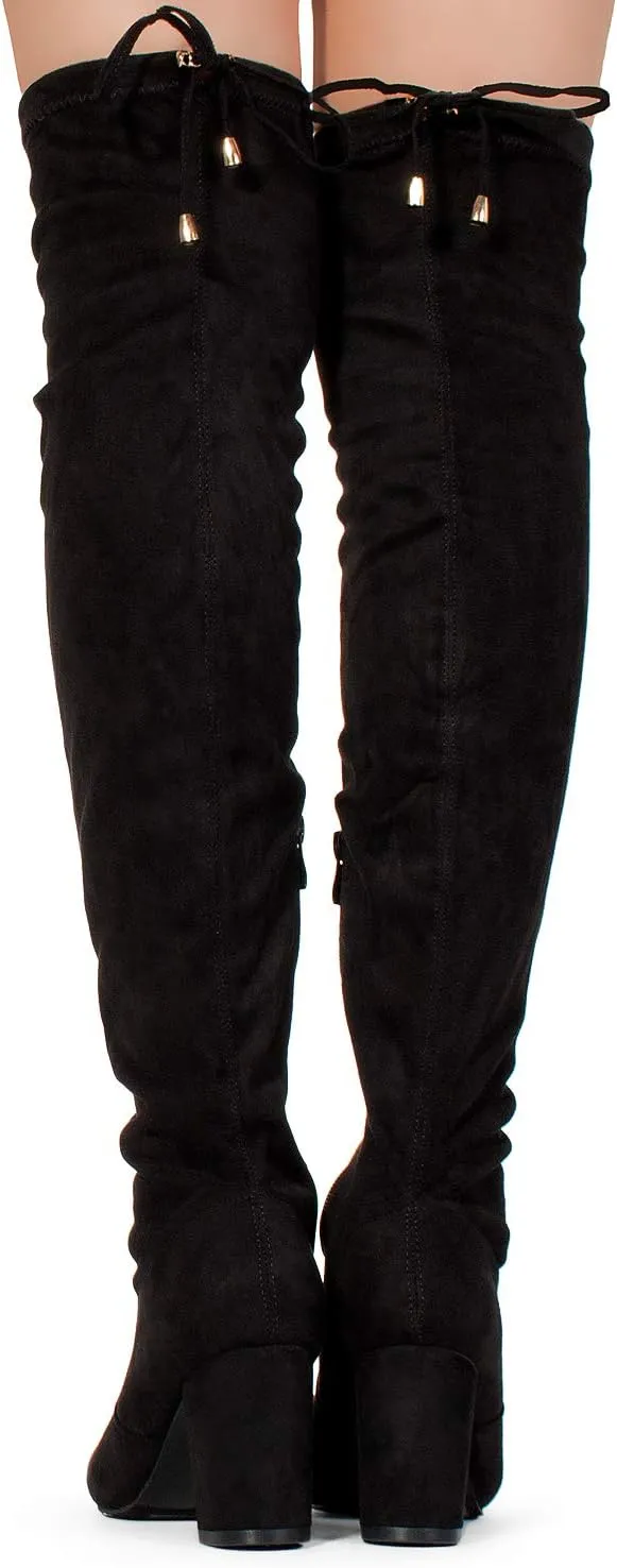 RF ROOM OF FASHION Chateau Women's Over The Knee Block Heel Stretch Boots (Regular & Wide Calf)