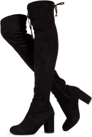 RF ROOM OF FASHION Chateau Women's Over The Knee Block Heel Stretch Boots (Regular & Wide Calf)