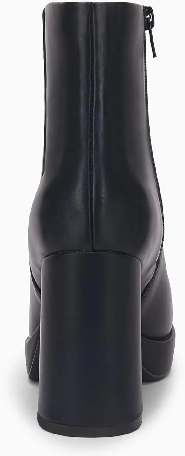 Rilista Platform Boots for Women Chunky High Heels Ankle Booties Square Toe Side Zipper Punk Boots