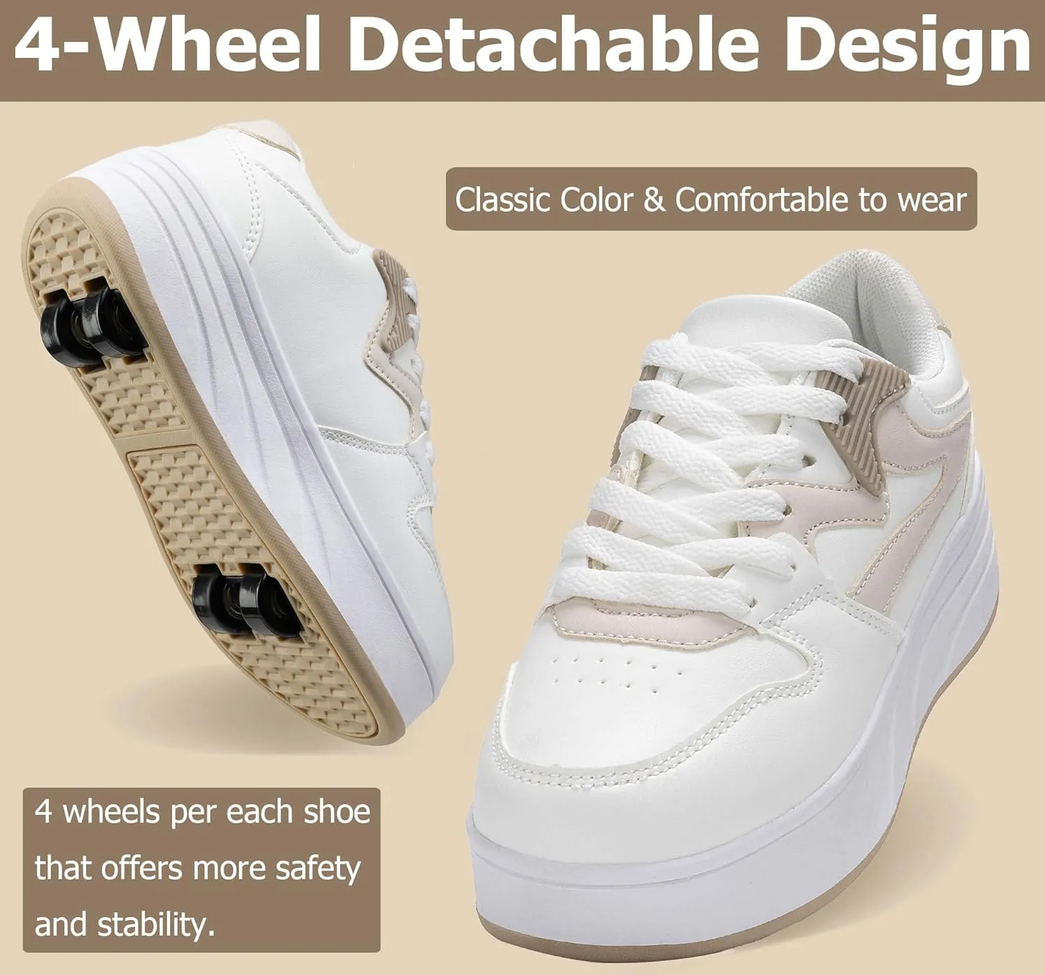 Roller Skate Shoes for Kids Boys Girls Sneakers with Detachable Wheels Sport Shoe