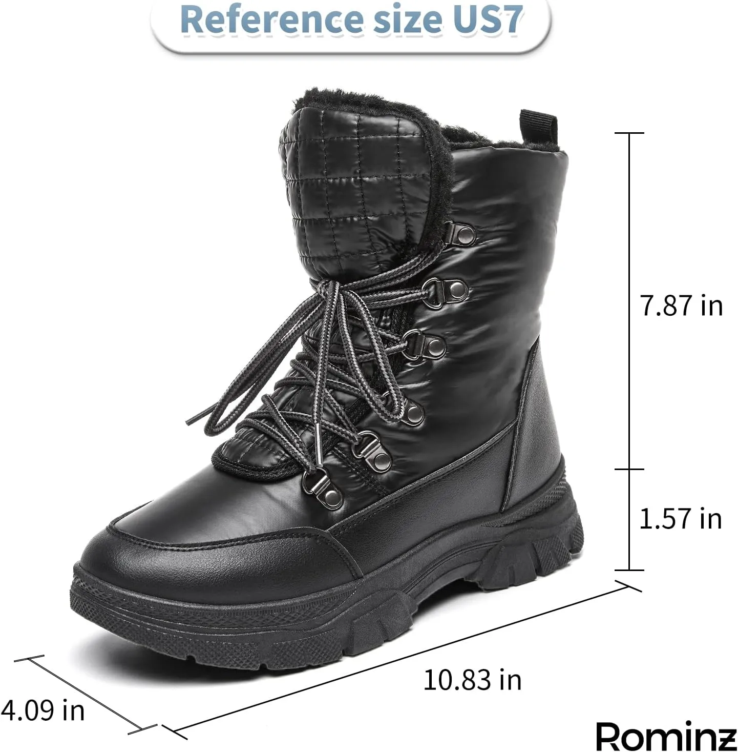 Rominz Womens Winter Snow Boots with Zipper Warm Fur Lined Mid Calf Ankle Booties for Women Comfortable Outdoor Anti Slip Boots
