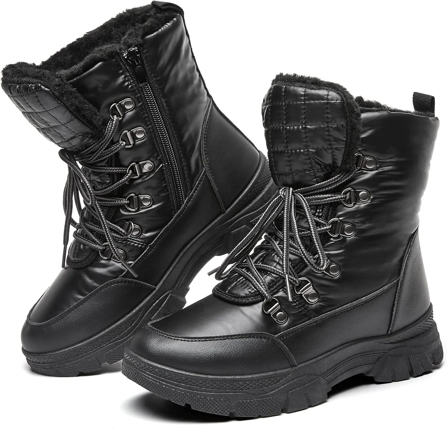 Rominz Womens Winter Snow Boots with Zipper Warm Fur Lined Mid Calf Ankle Booties for Women Comfortable Outdoor Anti Slip Boots