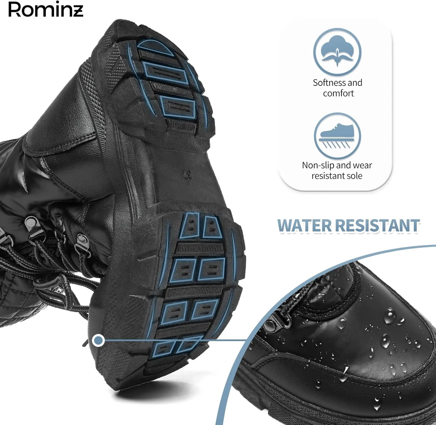 Rominz Womens Winter Snow Boots with Zipper Warm Fur Lined Mid Calf Ankle Booties for Women Comfortable Outdoor Anti Slip Boots