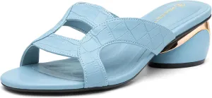 Round Toe Womens Sandals, Open Toe Heeled Mules for Wide Feet