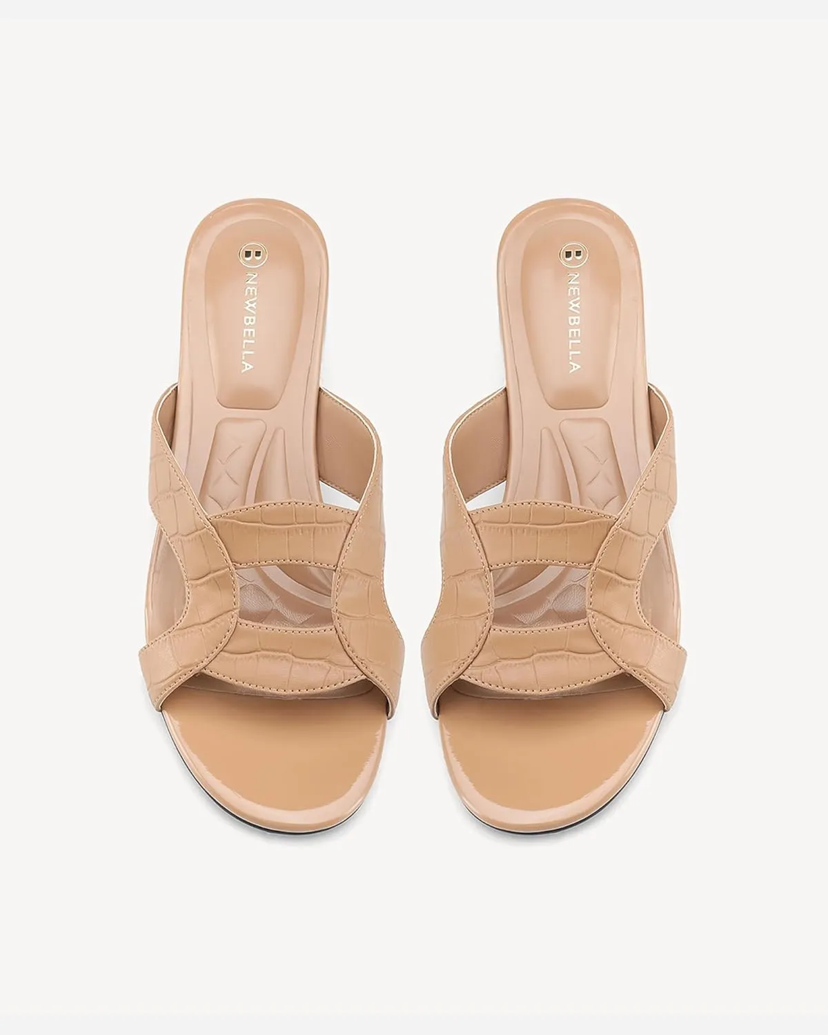 Round Toe Womens Sandals, Open Toe Heeled Mules for Wide Feet