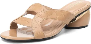 Round Toe Womens Sandals, Open Toe Heeled Mules for Wide Feet
