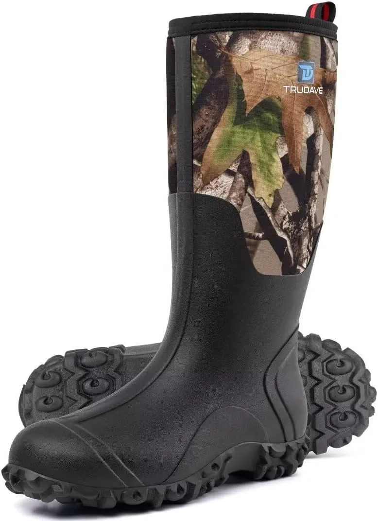 Rubber Boots for Men with Steel Shank, Waterproof Insulated Reliable Rain Boots for Outdoor Work Hunting, Warm Dry 5mm Neoprene Anti-slip All-Season Mud Boots, Size 5-14
