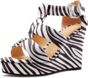 Saekcted Womens High Wedge Platform Heel Peep Open Toe Sandals Ankle Strap Party Gladiator Denim Summer 3.9 Inches Heels