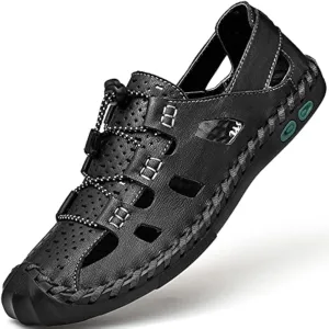 Sandals Man Slippers For Men Flip Flops Men's Closed Toe Summer Shoes Leather Breathable Outdoor Casual Shoe Beach Sport Hiking Work Male Brown Black Wide Big Size