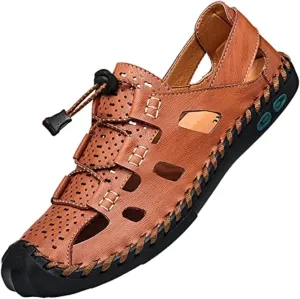 Sandals Man Slippers For Men Flip Flops Men's Closed Toe Summer Shoes Leather Breathable Outdoor Casual Shoe Beach Sport Hiking Work Male Brown Black Wide Big Size