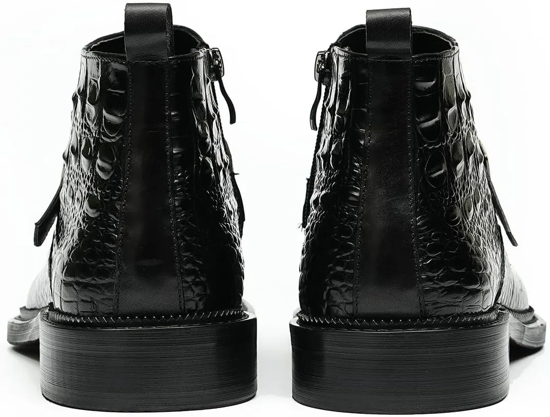 Santimon Men Chelsea Boots Casual Black Dress Formal Leather Boots Crocodile Embossing Buckle Boots Fashion Cowboy Dress Zipper Boots for Men