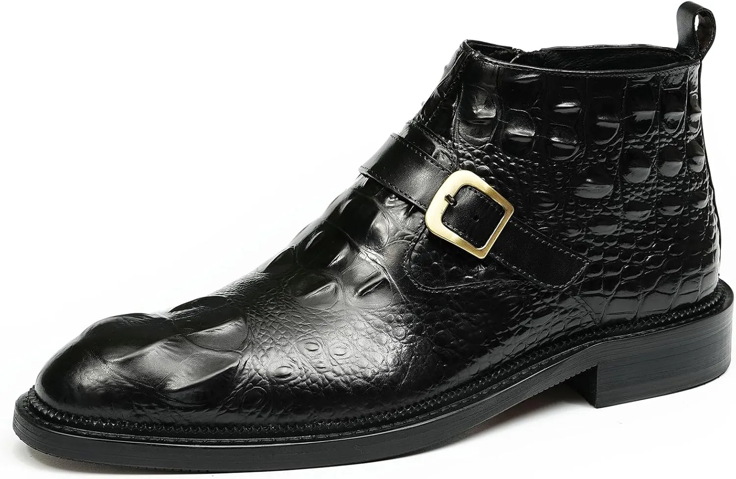 Santimon Men Chelsea Boots Casual Black Dress Formal Leather Boots Crocodile Embossing Buckle Boots Fashion Cowboy Dress Zipper Boots for Men