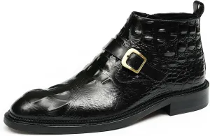 Santimon Men Chelsea Boots Casual Black Dress Formal Leather Boots Crocodile Embossing Buckle Boots Fashion Cowboy Dress Zipper Boots for Men
