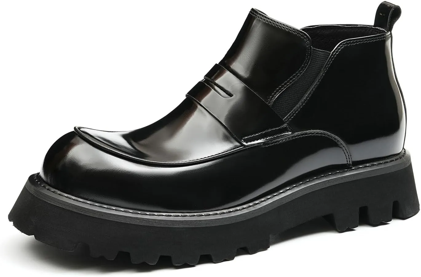 Santimon Mens Chelsea Boots Formal Dress Ankle Low Top Boots Fashion Patent Leather Thick-Soled Chukka Boots Prom Wedding Tuxedo Business Causal Lightweight Western Boots for Men