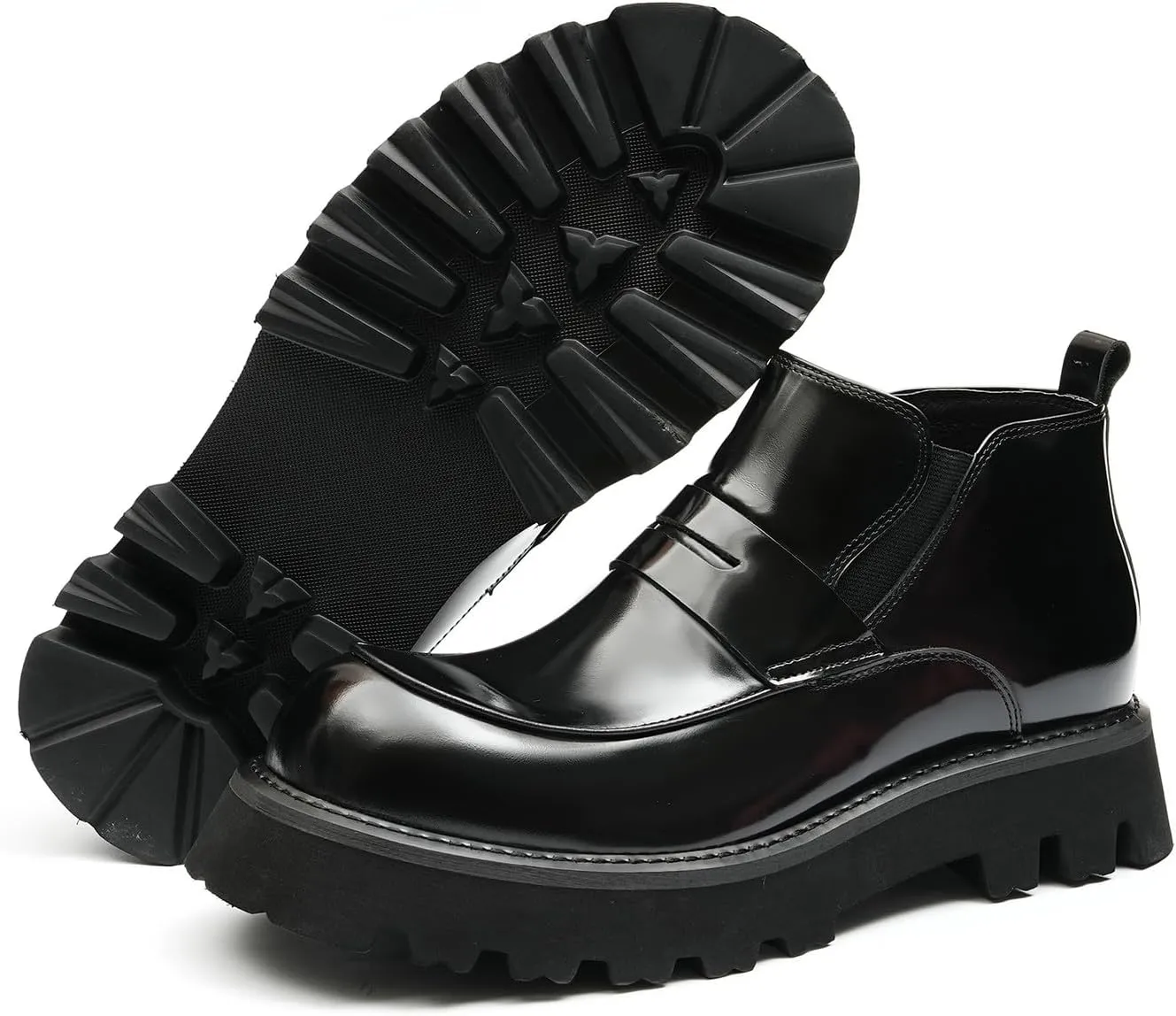 Santimon Mens Chelsea Boots Formal Dress Ankle Low Top Boots Fashion Patent Leather Thick-Soled Chukka Boots Prom Wedding Tuxedo Business Causal Lightweight Western Boots for Men