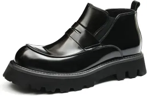Santimon Mens Chelsea Boots Formal Dress Ankle Low Top Boots Fashion Patent Leather Thick-Soled Chukka Boots Prom Wedding Tuxedo Business Causal Lightweight Western Boots for Men