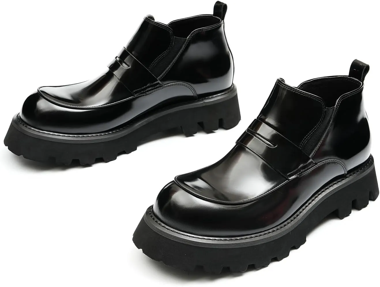 Santimon Mens Chelsea Boots Formal Dress Ankle Low Top Boots Fashion Patent Leather Thick-Soled Chukka Boots Prom Wedding Tuxedo Business Causal Lightweight Western Boots for Men